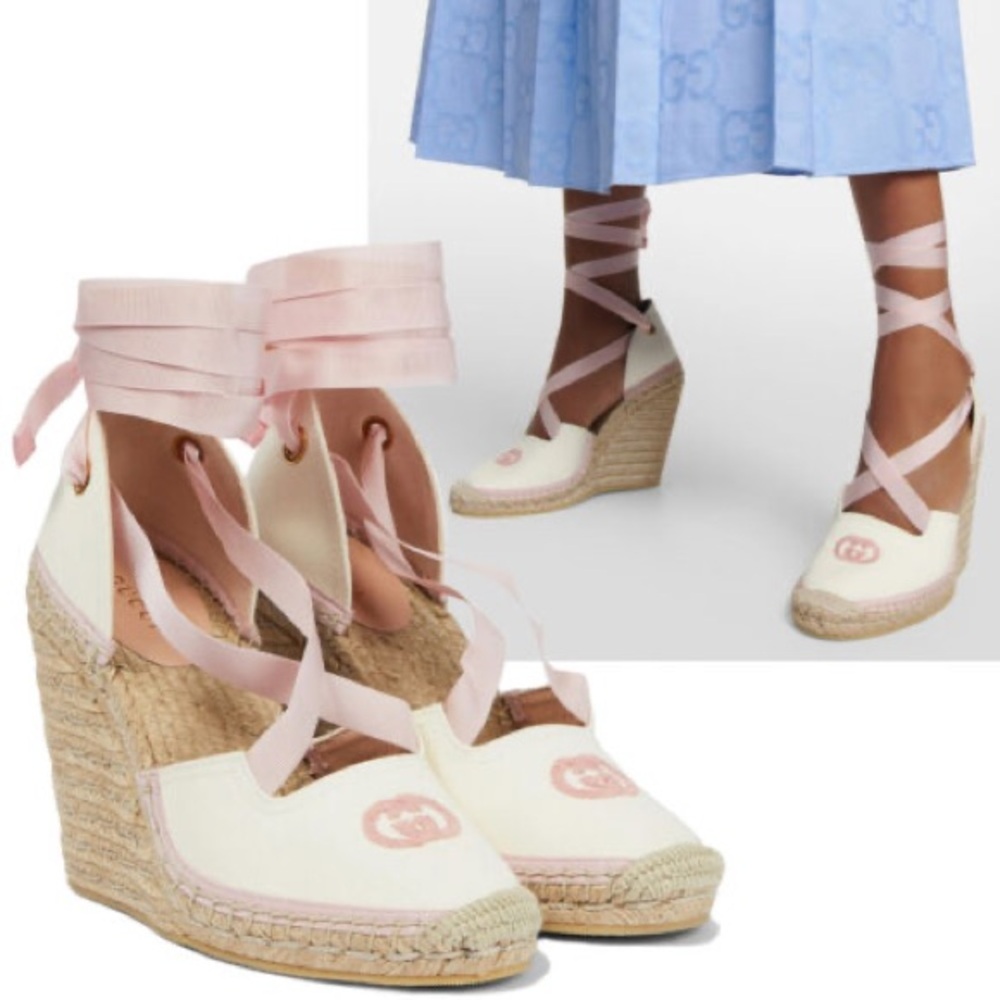 Gucci Wedge Espadrille White & Pink